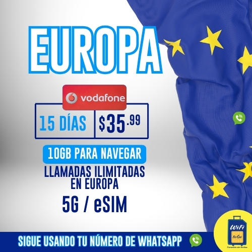 eSIM Vodafone 15 días a $35.99